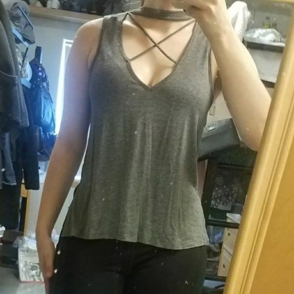 Charlotte Russe Tops - Gray Choker Tank Top